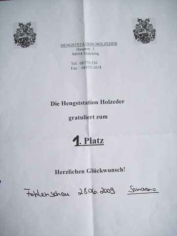Platzierung Fohlenschau am 28.06.2009