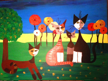 "Katzen" (Acryl auf Leinwand 100 x 70) Jul. 2013