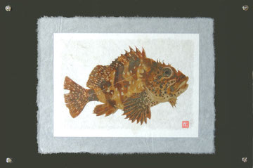 日本画　箔　箔画　箔絵　魚　雑魚　骨　近藤仁