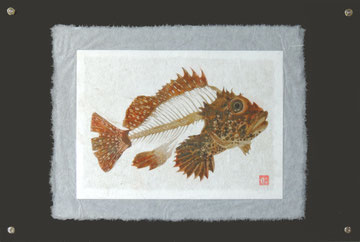 日本画　箔　箔画　箔絵　魚　雑魚　骨　近藤仁