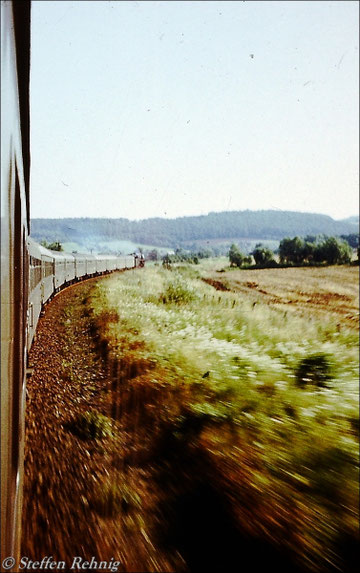 BR 01.5 am E 800 Saalfeld - Gera - Leipzig zwischen Gera und Krossen (1980)