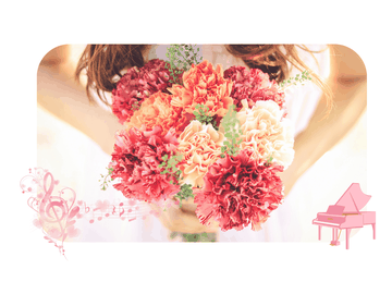 ピンクの花束を持っている少女
