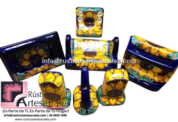 <img src=" Accesorios Decorado Girasol Fondo Azul en Talavera para Baño | Juego Hecho a Mano.jpg" alt=" Accesorios Decorado Girasol Fondo Azul en Talavera para Baño | Juego Hecho y decorado en México 100% a mano" />