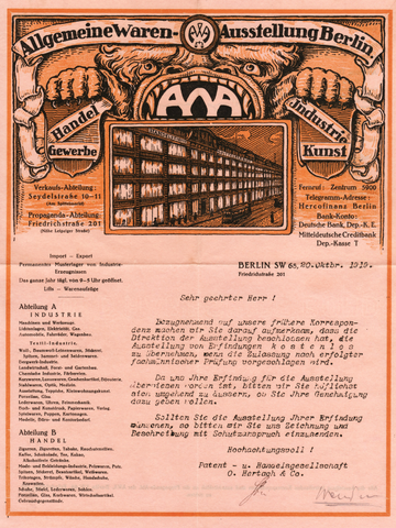 Theodor Heinen - Letter AWA, 20 October 1919