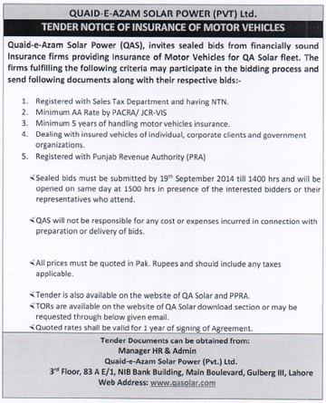 Tender for Motor Vehicle Insurance 4/6/2015