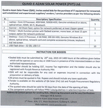 Tender for IT Equipment 1/7/2015
