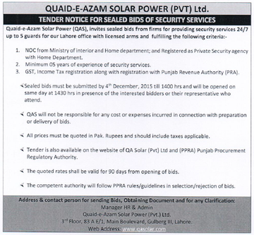 Tender for Security Services 20/11/2015