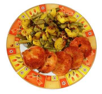 Butterbohnen mit Bratkartoffeln und Jägerschnitzel