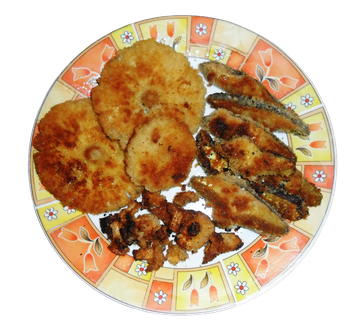 Pilzschnitzel aus Perlpizen, Butterpilzen und Pfifferlingen