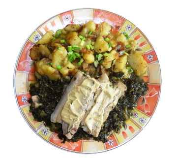 Grünkohl mit Schweinebauch und Bratkartoffeln