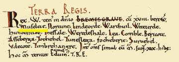 The Domesday entry for Moseley is highlighted here as one of the berewicks of Bromsgrove. Image from the Open Domesday website. See Acknowledgements.