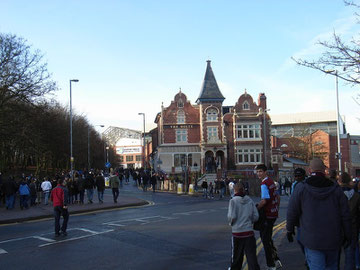 Villa Park, with the Holte Hotel in the foreground. This building had lain empty and dishevelled for many years until it was restored by the club for the 2007-2008 season.