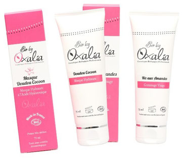 masque doudou cocoon oxalia et gommage riz aux amandes oxalia, top 10 des soins visage bios spécial peaux déshydratées/sèches, just'pour soi