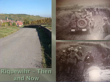 US combat medics on the Kientzheim - Riquewihr road, Riquewihr in the back
