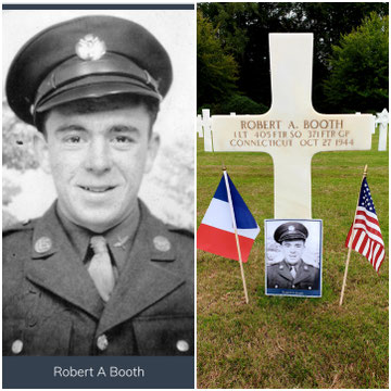 Robert A. Booth's grave marker at Epinal cemetery July 27, 2019