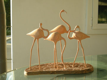 Flamingos Schnitzerei Paul Widmer Holzskulptur