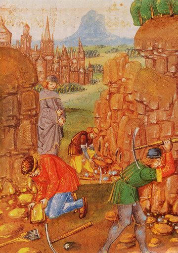 Ouvriers dans une carrière de pierre, Barthélémy l'Anglais XVe s.
