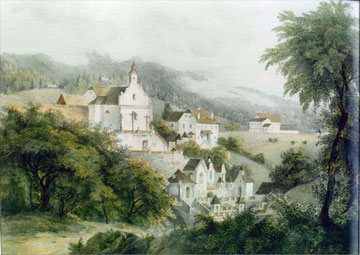 Älteste bekannte Ansicht des Kalvarienbergs (um 1830); Lithographie von Joseph Kuwasseg