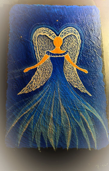 Engelbild auf Steinplatte gemalt von Tanja Christina Nicolai