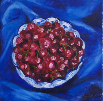 cherries in a bowl (30cm/30cm oil on canvas)