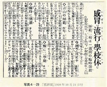 “感冒の流行で學校休む”　1918年10月21日