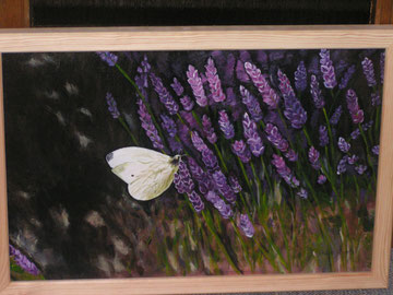 Besuch am Lavendelbusch  (40 x 60 cm + Rahmen)