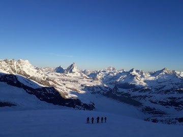 Morgenstimmung, Nordend, Skihochtouren, Monterosa, Matterhorn, Dent Blanche