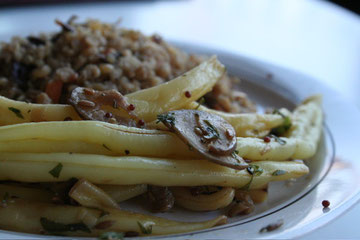 White String Beans with Jerusalem Artichokes and Carrot Greens