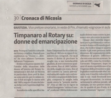 Timpanaro al Rotary su: donne ed emancipazione - Giornale di Sicilia 25.11.2010