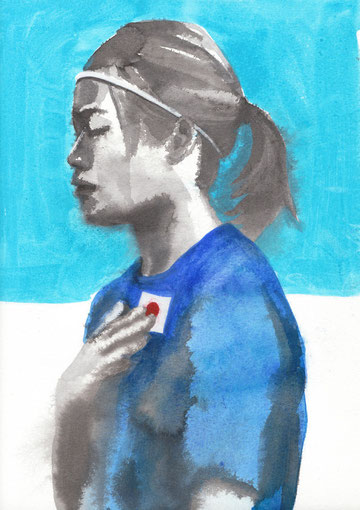 川澄選手(A4 紙/ 墨・透明水彩)