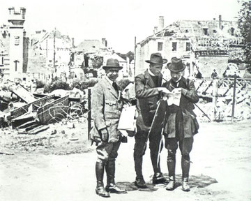 Geological Expedition to la Fere (Aisne), France, May 1920. From left: L. Joleaud, Pere Teilhard, J. Cottereau