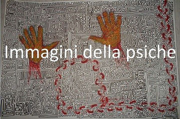 Labirinti dei miei pensieri - disegno di un labirinto con due mani rosse e orme di piedi rosse