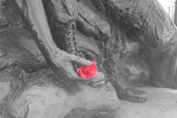 My favourite shot in Washington! Nurses War Memorial: a nurse holding an injured soldier waiting for a helicopter to rescue them out of the jungle and someone put a rose in his hand...
