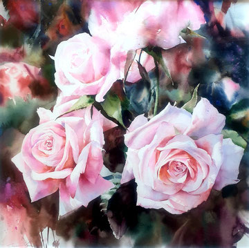 Tamara Gross Aquarell Rosen gemaltes Bild Rosenbild