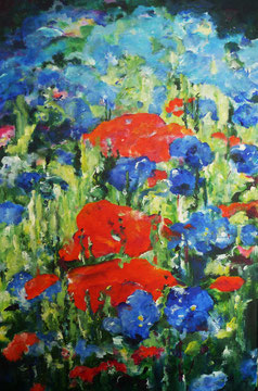 Palette in rot und blau - 60 x 40 cm - Acryl auf Leinwand