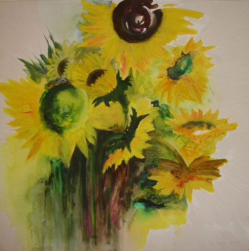 Sonnenblumen, 80 x 80, Acryl auf Leinwand, Beatrice Ganz