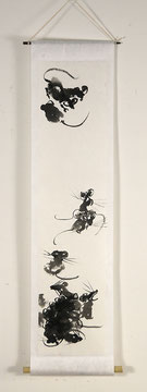 Mäuse, 2017, Tusche auf Papier (montiert), 86 x 22 cm