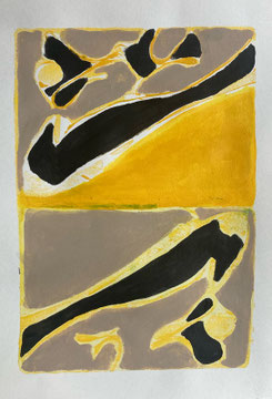 Birds flying high, Acrylic on paper, Gelprint, 21 x 29,7 cm
