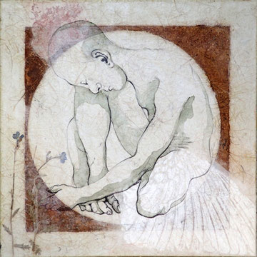 „Kontemplation 2“ Mischtechnik auf handgeschöpften Papier/Leinen (30x30) 2019