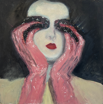 Gloves, oil on wood, 19 x 19 cm