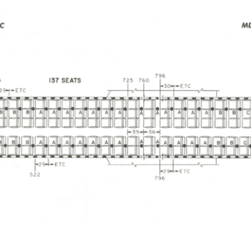 Schwarze Punkte zeigen die Positionierung der Lautsprecher anhand dieser für Aero Lloyd verwendeten MD-87-Auslegung/Courtesy: McDonnell Douglas
