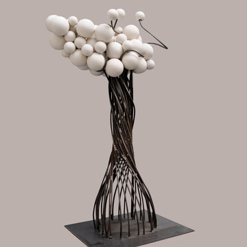 Uthopie 4 - 65 Cm  X 45 Cm - Acier et céramique de porcelaine tournée