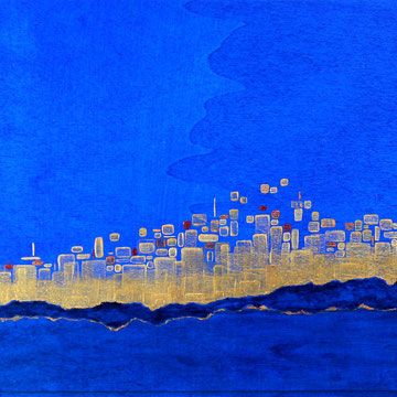 CITE D'ORIENT  29,7 x 21 cm  acrylique sur bois