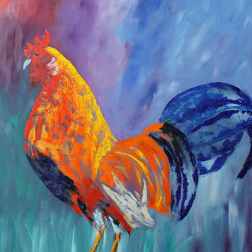 Hahn, 60 x 80 cm. Öl auf Leinwand