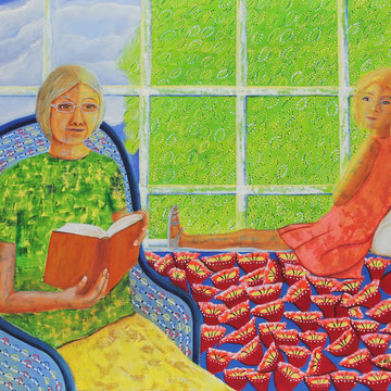 Großmutter liest vor. 80 x 100 cm, Öl auf Leinwand 