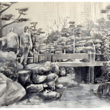 Vernetzt 4, Tusche, Grafit, Fineliner auf Zeichenpapier, 50 x 70 cm