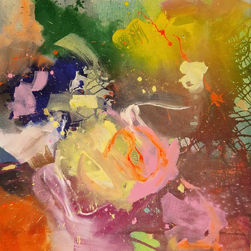 100 x 100 cm, Leinwand, Mischtechnik mit Stoff, Acryl, Imagine ...., 900 Euro