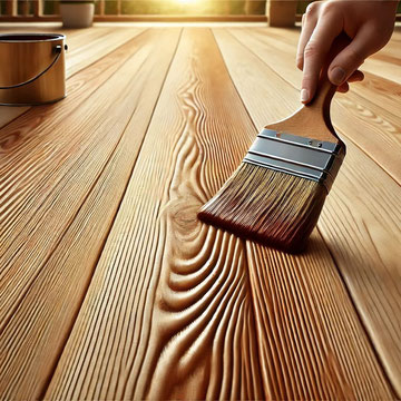 main tenant un pinceau vitrifie parquet