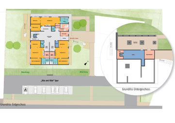 Neubau Kita Hasslinghausen Sprockhövel, Grundriss Erd- und Untergeschoss
