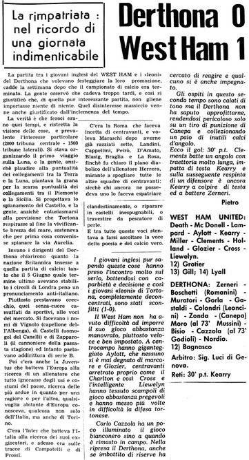 5 GIUGNO 1969 DERTHONA-WEST HAM 0-1